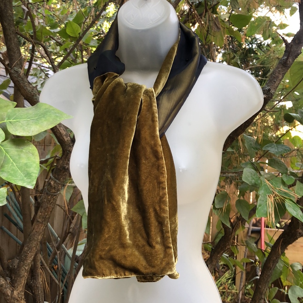 Bohemian Double faced, tailored, Velvet, chiffon Shawl Decorated w/Black Beads